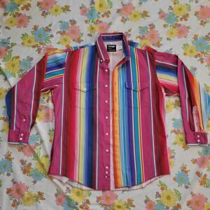 Wrangler brushpopper striped rainbow button down